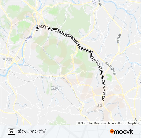 寺尾病院前→北谷→菊水ロマン館前 Bus Line Map