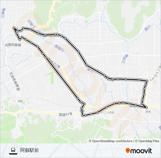 2：阿蘇駅前→宮地～道尻→阿蘇駅前 Bus Line Map