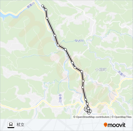 ゆうステーション→切原～簗瀬→杖立 バスの路線図