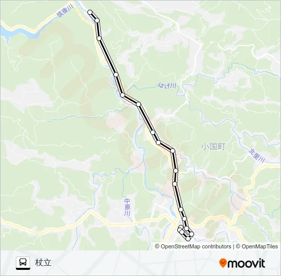 ゆうステーション→切原～簗瀬→杖立 バスの路線図