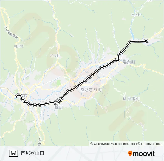 人吉産交→西村～多良木→市房登山口 バスの路線図