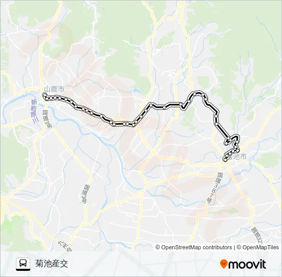 山鹿温泉→十三部～遊蛇口→菊池産交 Bus Line Map