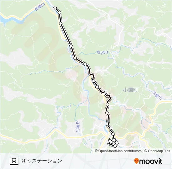 杖立→簗瀬～切原→ゆうステーション バスの路線図