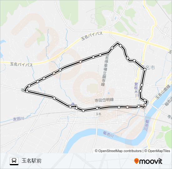 玉名駅前→春出ループ橋～→玉名駅前 Bus Line Map