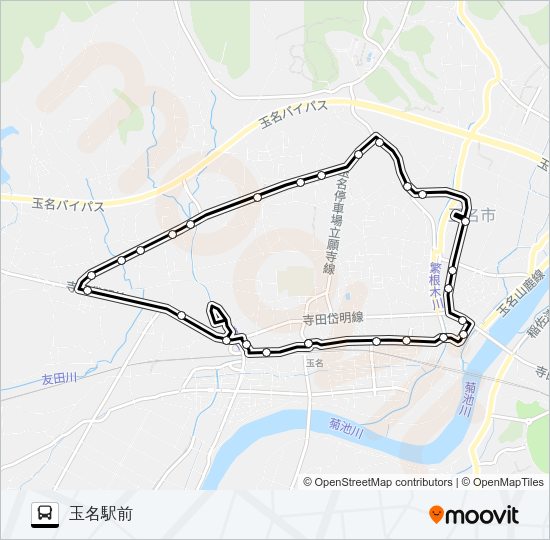 玉名駅前→玉名市役所前～→玉名駅前 Bus Line Map