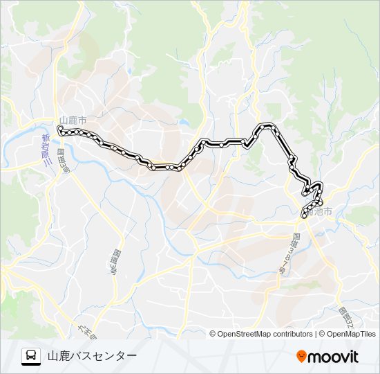菊池産交→遊蛇口～十三部→山鹿温泉 Bus Line Map