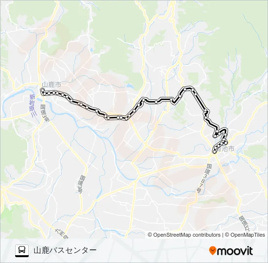 菊池産交→遊蛇口～十三部→山鹿温泉 Bus Line Map