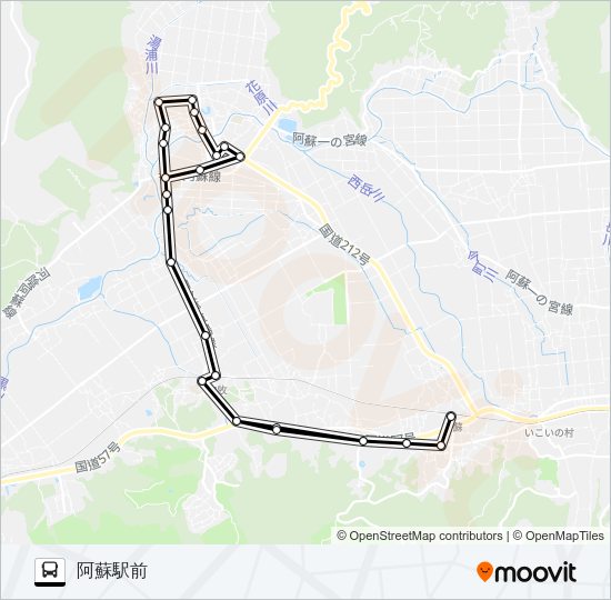 阿蘇駅前→みやはら～内牧→阿蘇駅前 Bus Line Map