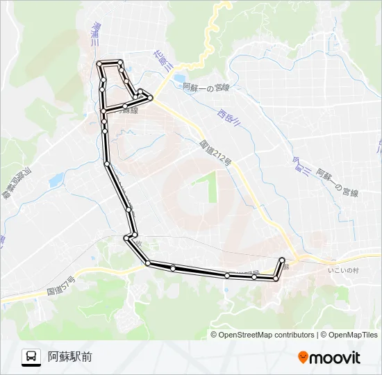 阿蘇駅前→みやはら～内牧→阿蘇駅前 Bus Line Map