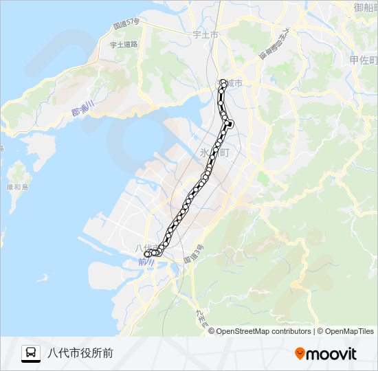 5：松橋産交→鏡～大村→八代市役所前 Bus Line Map