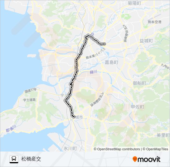 R1-5：北窪→県庁～川尻市道→松橋 Bus Line Map