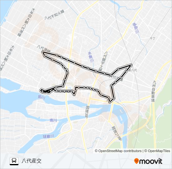 R1：八代産交→右回～萩原→八代産交 Bus Line Map