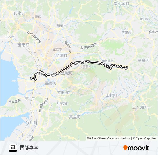 TM：高森駅交流施設→空港→西部車庫 Bus Line Map