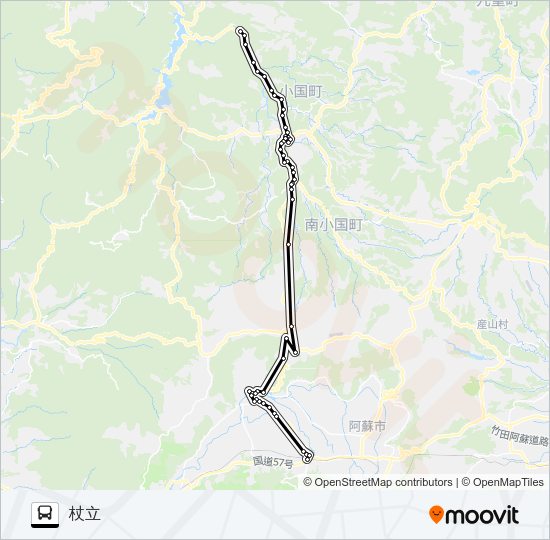 阿蘇駅前→大観峰～ステーション→杖立 Bus Line Map