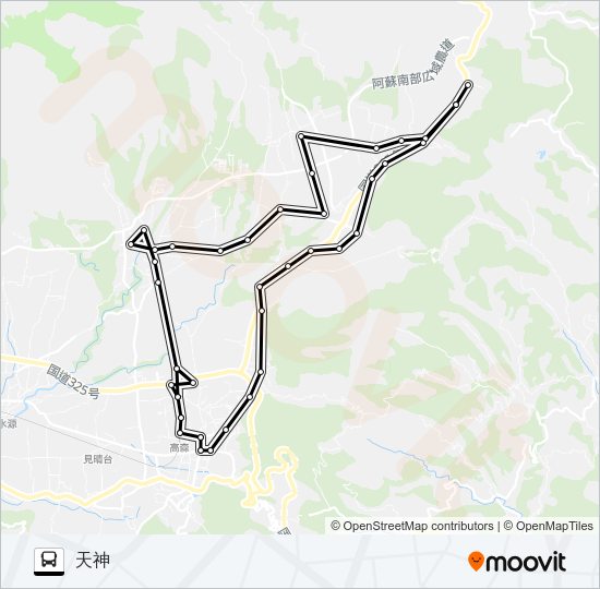 高森町役場前→色見入口～アスカ→天神 Bus Line Map