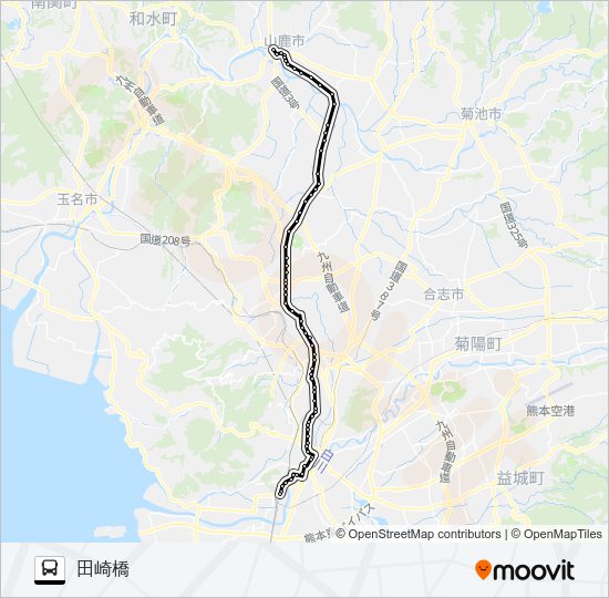A5-2：山鹿温泉→日置～植木→田崎橋 Bus Line Map