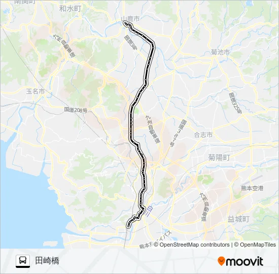 A5-2：山鹿温泉→日置～植木→田崎橋 バスの路線図