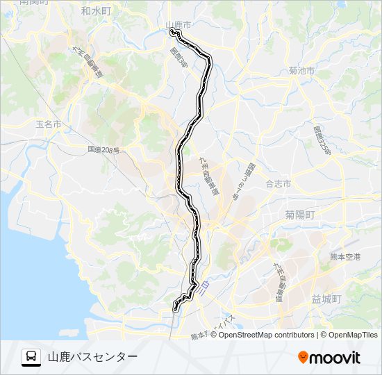 A5-2：田崎橋→植木～日置→山鹿温泉 Bus Line Map