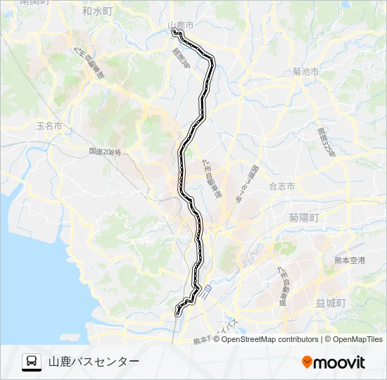 A5-2：田崎橋→植木～日置→山鹿温泉 Bus Line Map