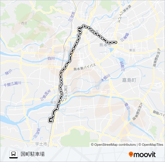 R1-2：北窪→県庁前～川尻市道→国町 Bus Line Map