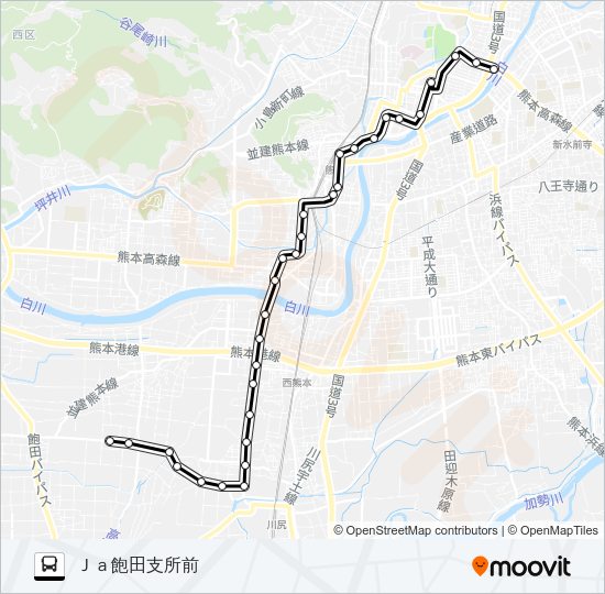 S4-9：水道町→白藤→JA飽田支所前 Bus Line Map