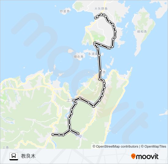 さんぱーる→上天草高校前～知十→教良木 Bus Line Map