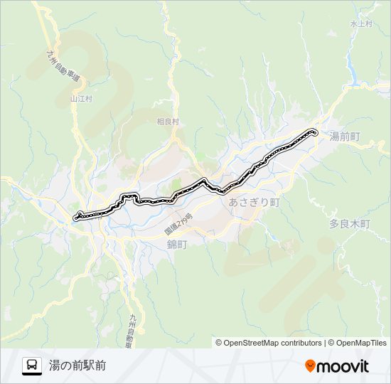 人吉産交→木上学校前～多良木→湯の前駅 Bus Line Map