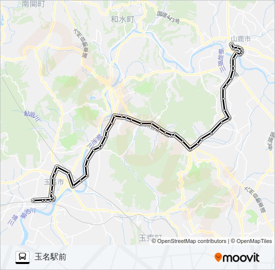山鹿温泉→米の岳～玉名市役所前→玉名駅 Bus Line Map