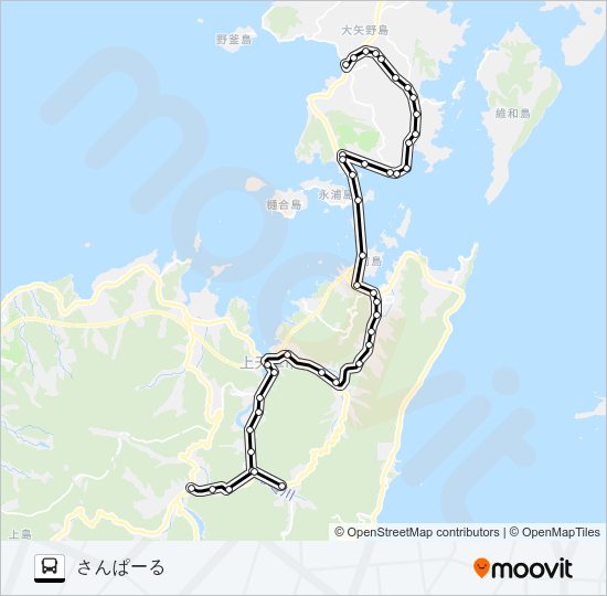 教良木→知十～上天草高校前→さんぱーる Bus Line Map