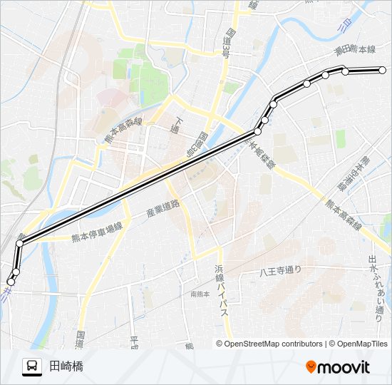 渡鹿四丁目→熊本整形～熊本駅前→田崎橋 Bus Line Map