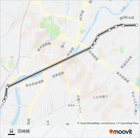 渡鹿四丁目→熊本整形～熊本駅前→田崎橋 バスの路線図