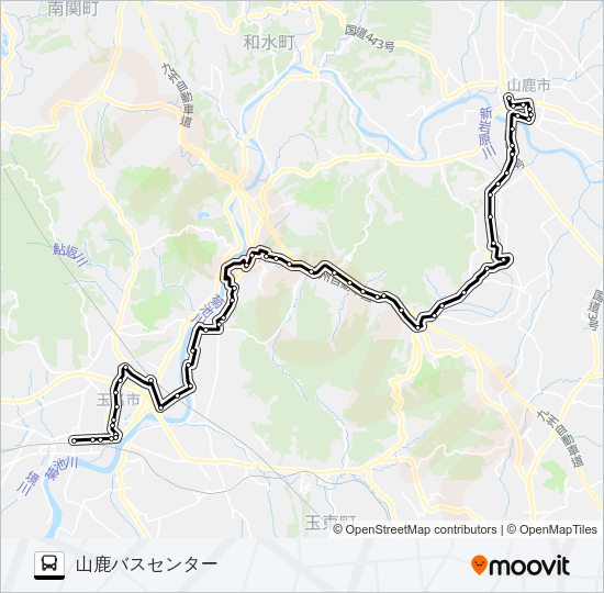 玉名駅→玉名市役所前～米の岳→山鹿温泉 Bus Line Map
