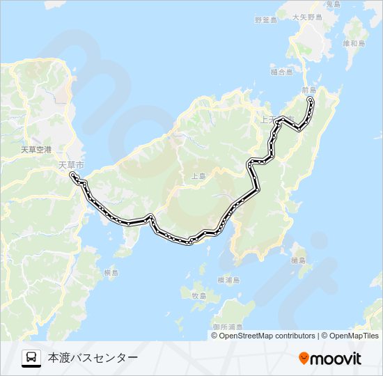11：松島→教良木～浦→本渡バスセンター Bus Line Map