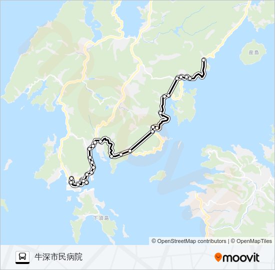54：下平→久玉～牛深産交→牛深市民病院 Bus Line Map