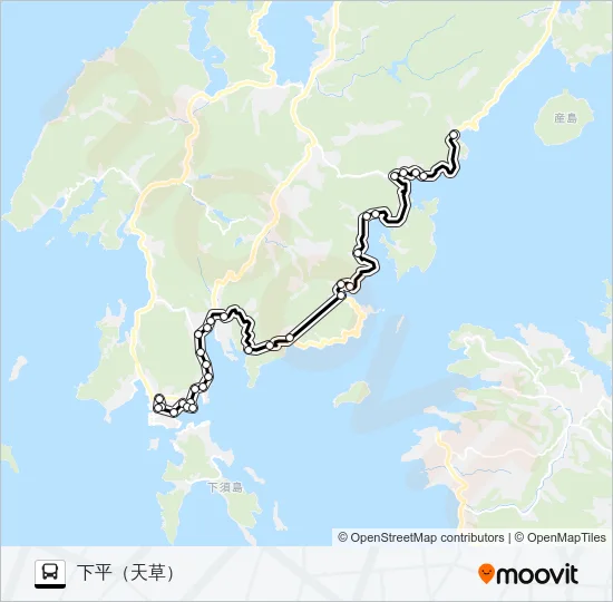 55：牛深市民病院→牛深産交～久玉→下平 バスの路線図
