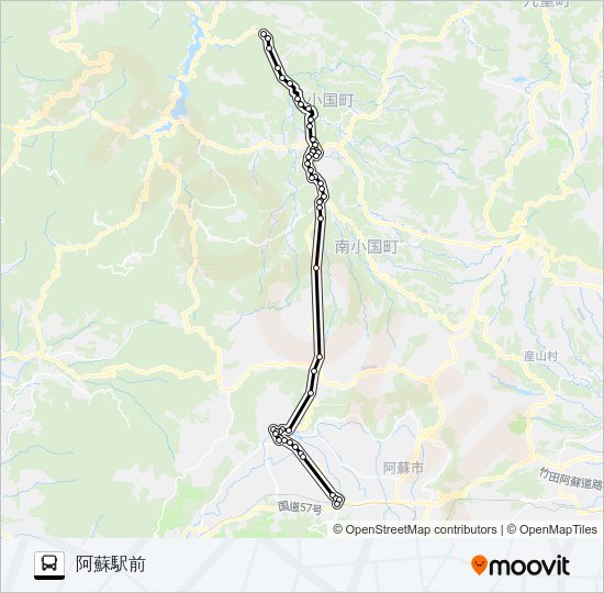 7：杖立→ステーション～唐笠松→阿蘇駅前 Bus Line Map