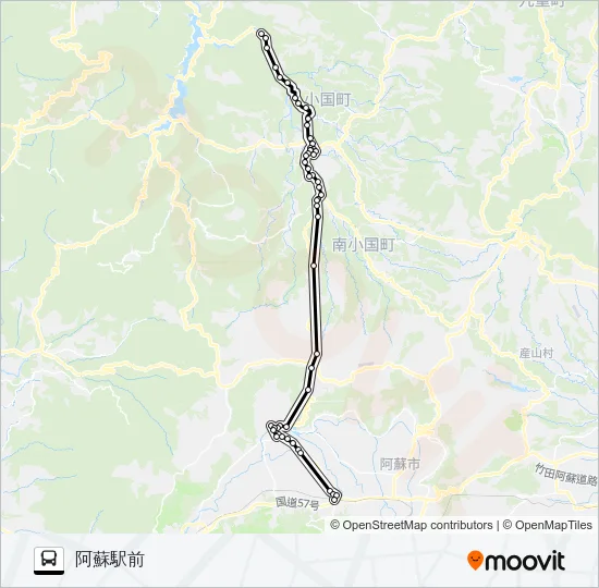 7：杖立→ステーション～唐笠松→阿蘇駅前 Bus Line Map