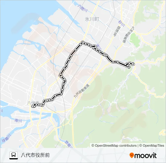 8：種山→鏡本町～労災病院→八代市役所前 Bus Line Map