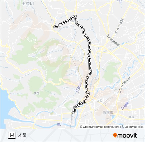 A2-1：田崎橋→京町～植木宮の前→木留 Bus Line Map
