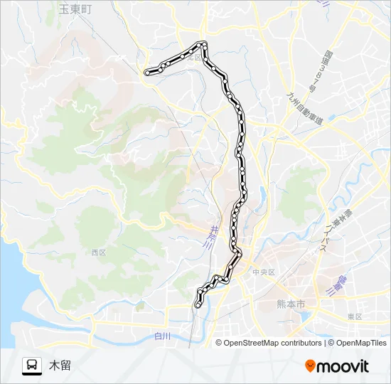 A2-1：田崎橋→京町～植木宮の前→木留 バスの路線図
