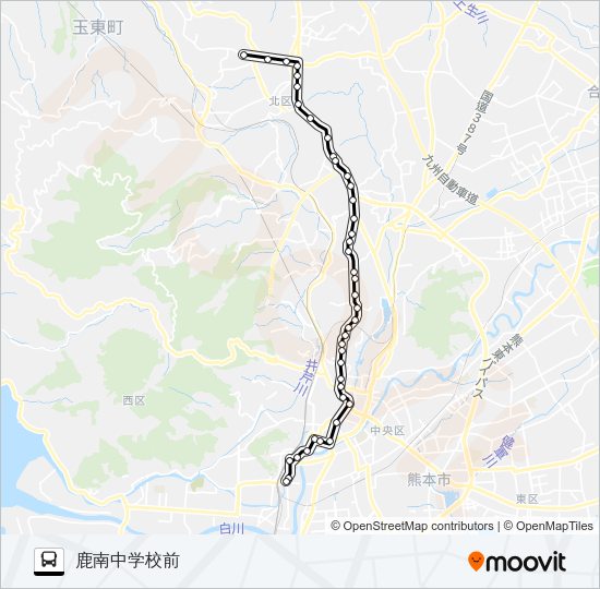 A3-1：田崎橋→京町～植木→鹿南中学校 Bus Line Map
