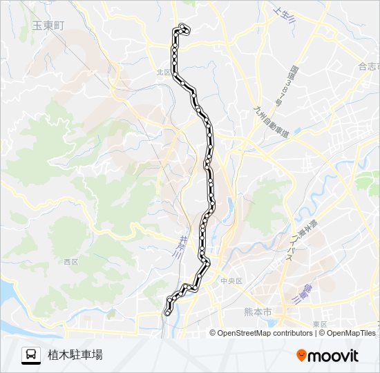 A4-1：田崎橋→京町～植木→植木駐車場 Bus Line Map