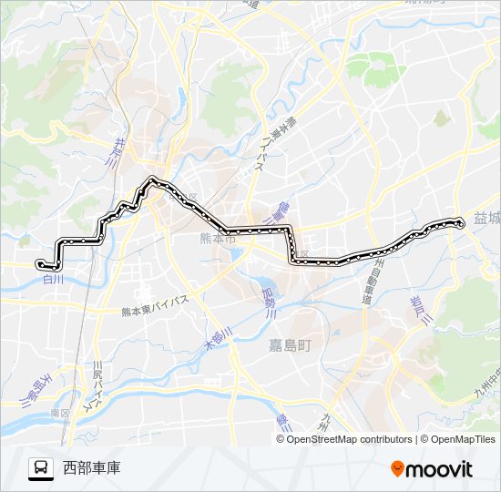 K3-3/T3-0：木山→県庁→西部車庫 Bus Line Map