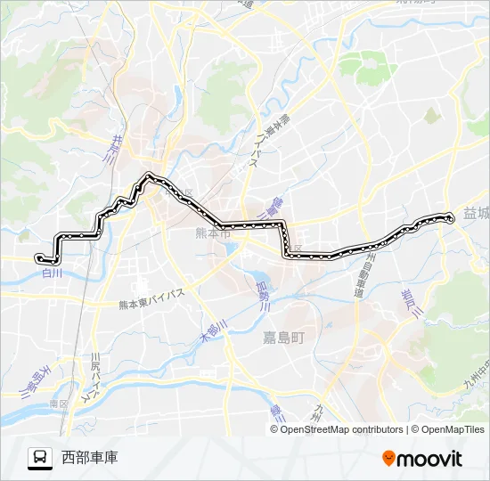 K3-3/T3-0：木山→県庁→西部車庫 バスの路線図