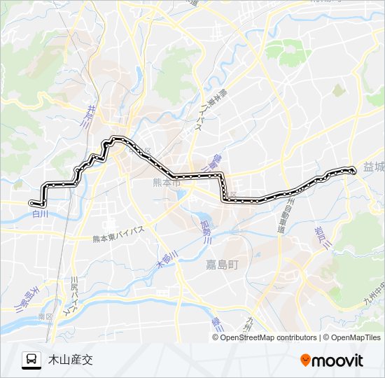 K3-3/T3-0：西部車庫→県庁→木山 Bus Line Map