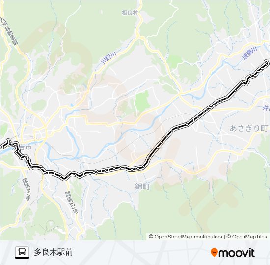 人吉産交→医療センター～西村→多良木駅前 Bus Line Map