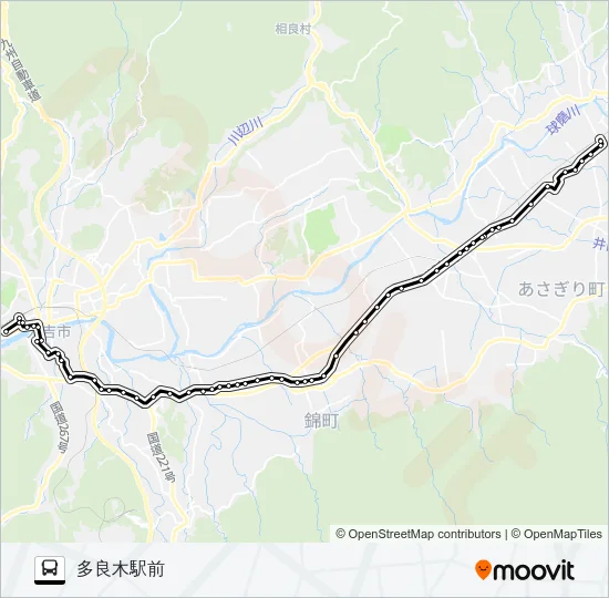 人吉産交→医療センター～西村→多良木駅前 バスの路線図