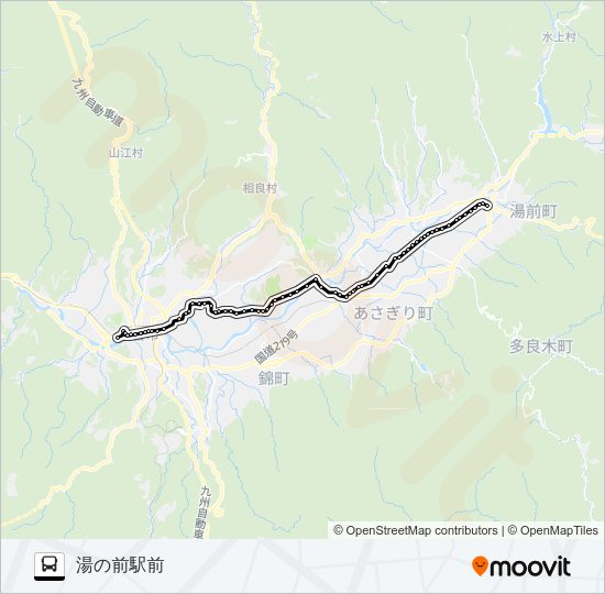 人吉産交→木上学校前～多良木→湯の前駅前 Bus Line Map