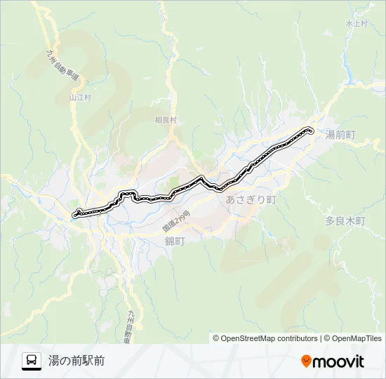 人吉産交→木上学校前～多良木→湯の前駅前 Bus Line Map