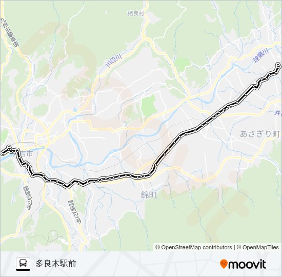 人吉産交→西村～球磨支援学校→多良木駅前 Bus Line Map